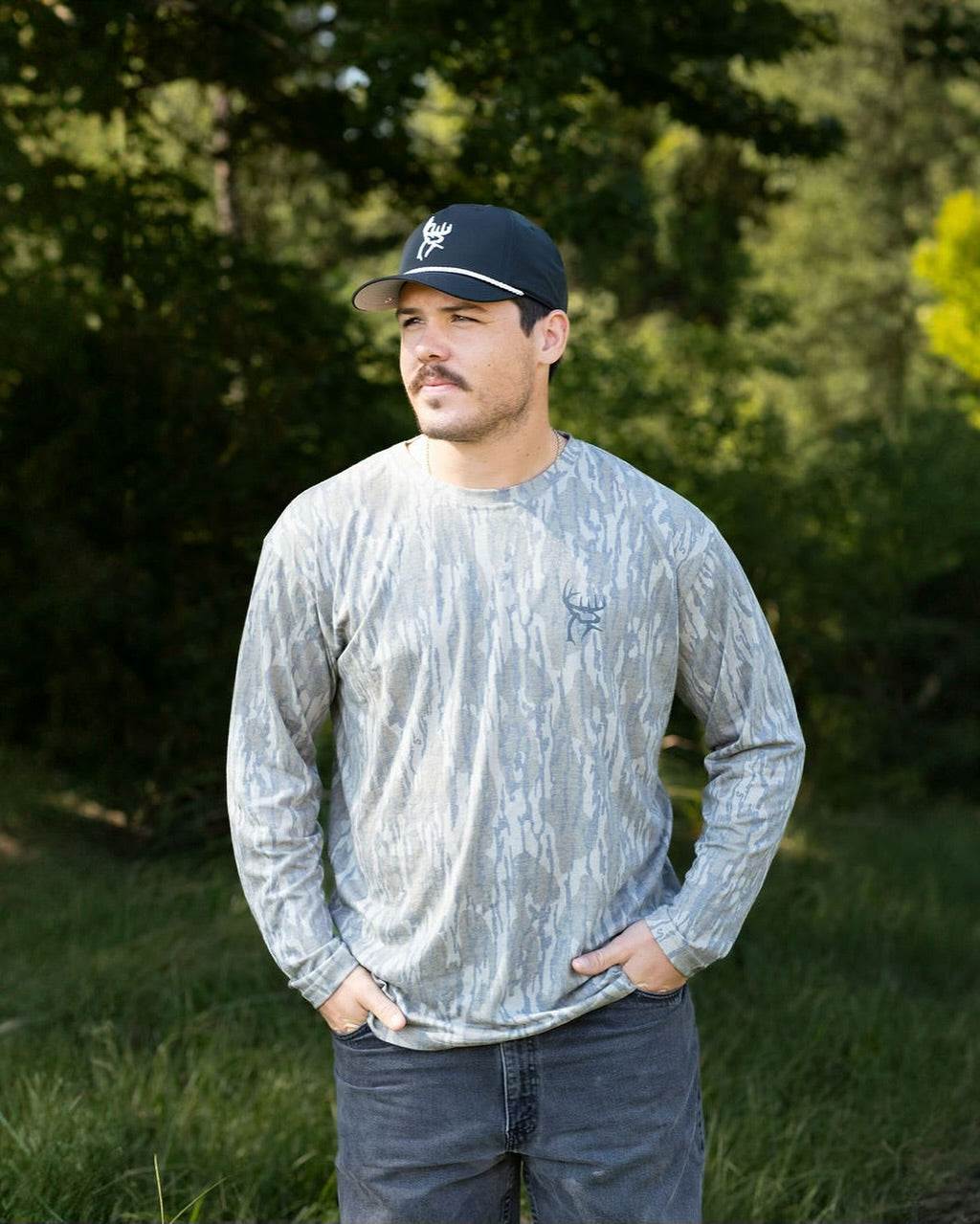 Buck Commander Mossy Oak Bottomland Washed Out Long Sleeve Tee